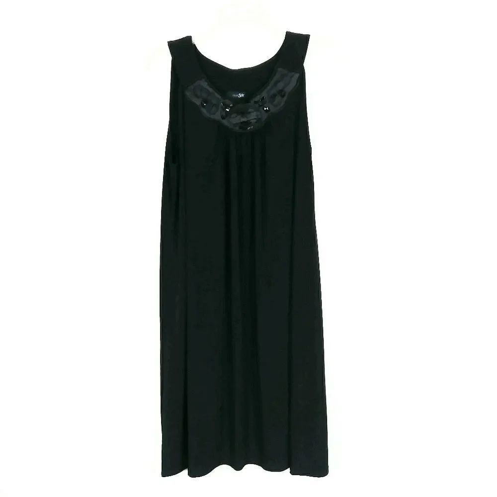 East 5th Black Sleeveless Shift Dress with Beaded Neckline